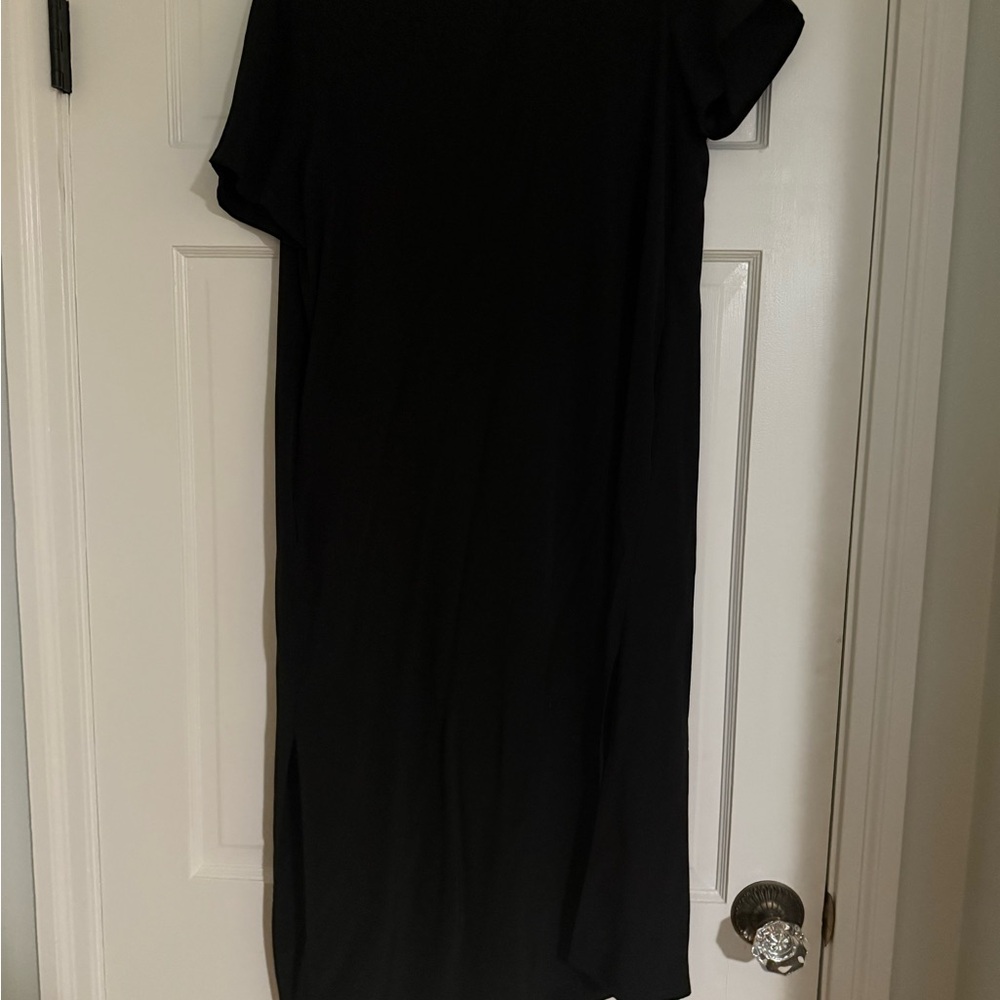 Cuyana Black 100% Silk Midi Dress Short Sleeve